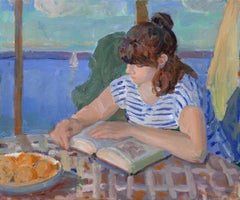 "Summer Read" figurative American contemporary oil painting by Kelly Carmody 