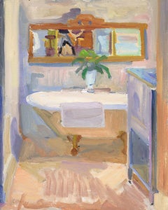 Ölgemälde "Summer Tub", impressionistisches Interieur einer klassischen Klauenfuß-Badewanne