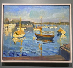 "View from the Dock on Cedar Ave" Oil painting, impressionistic seascape, framed