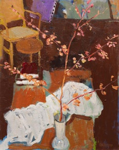 "Wildflower" peinture à l'huile contemporaine, nature morte, intérieur.