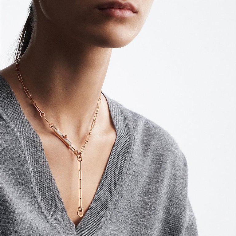 HERMES Kelly Chaine Lariat Necklace Rose Gold NEW For Sale at 1stDibs