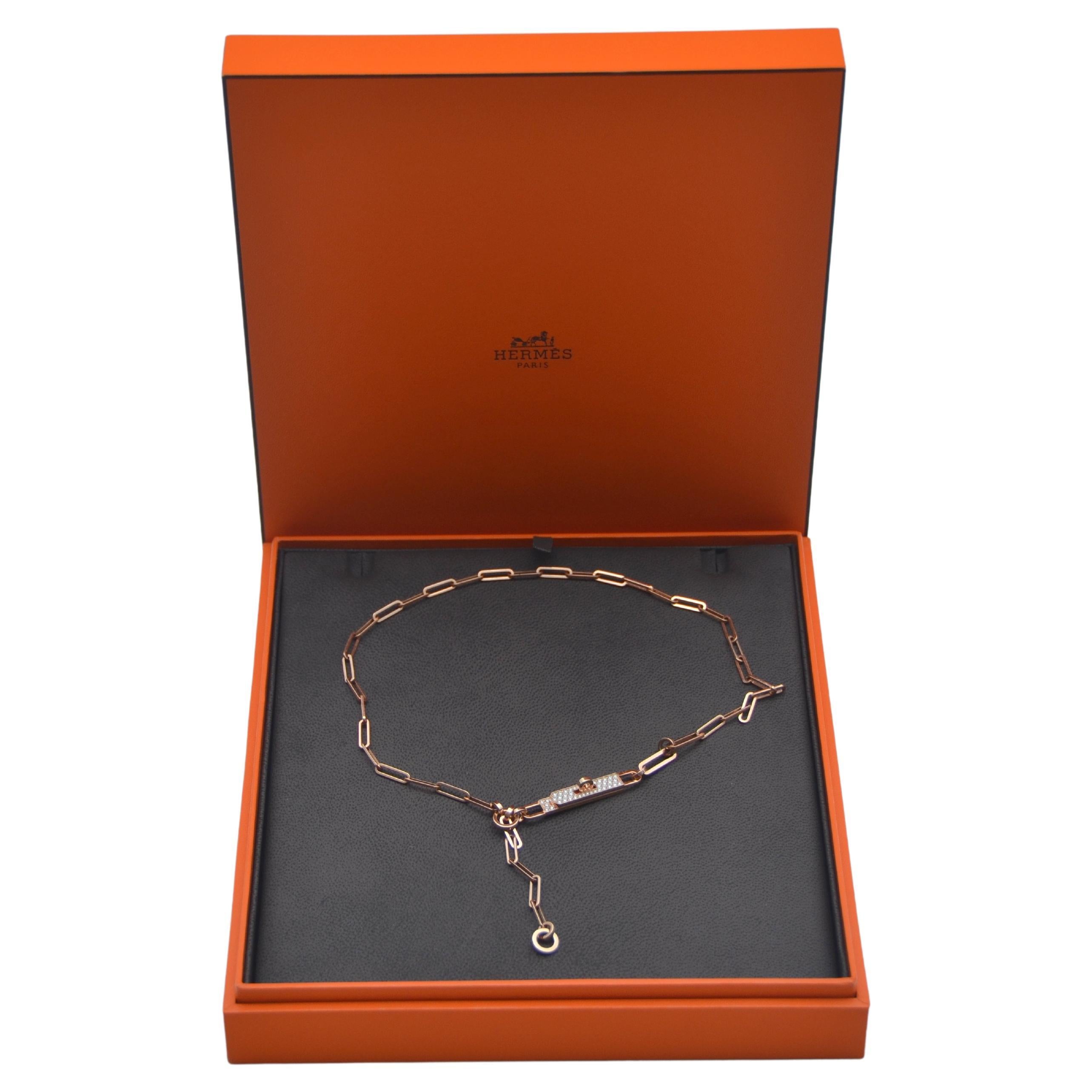 HERMES Kelly Chaine Lariat Necklace Rose Gold NEW