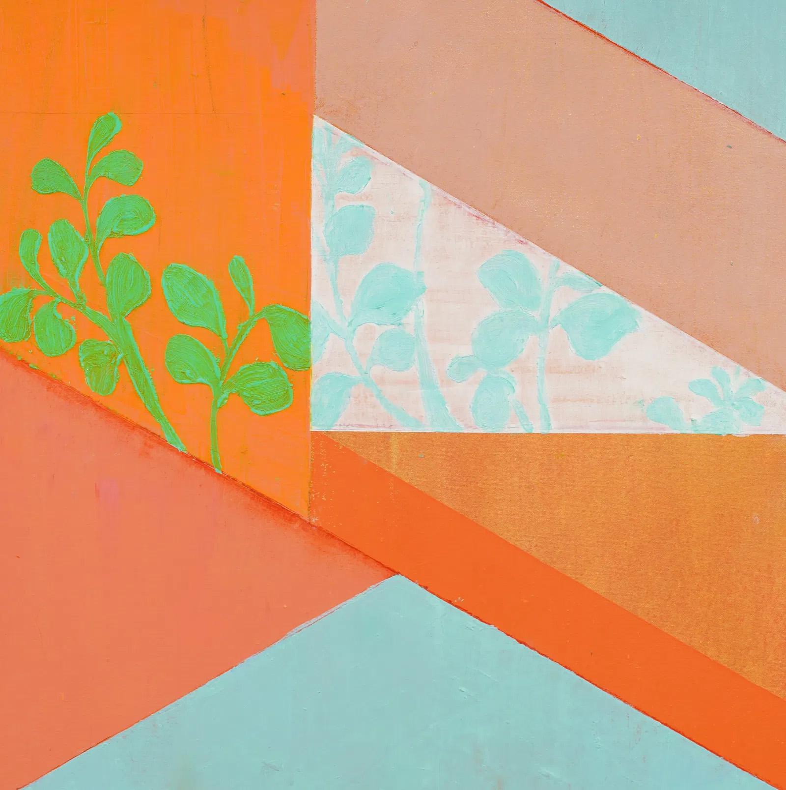 Pittura ad olio contemporanea modernista astratta con fiori, natura morta - Still-Life Painting Beige di Kelly Chorpening