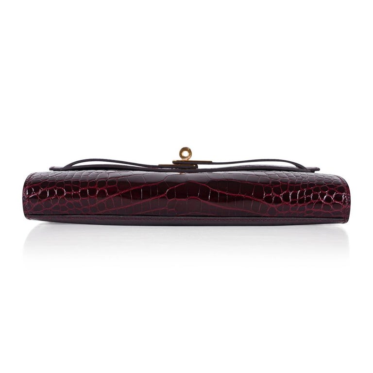 Kelly Classique To Go Wallet Bordeaux Alligator Gold Hardware New w/Box 7
