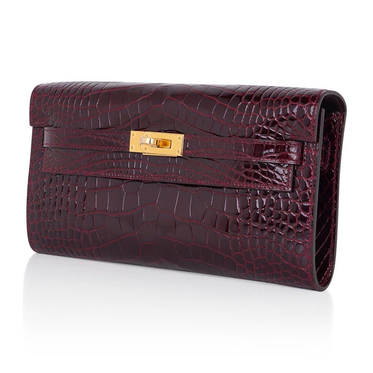 Kelly Classique To Go Wallet Bordeaux Alligator Gold Hardware New w/Box 1
