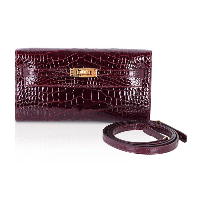 Kelly Classique To Go Wallet Bordeaux Alligator Gold Hardware New w/Box 3