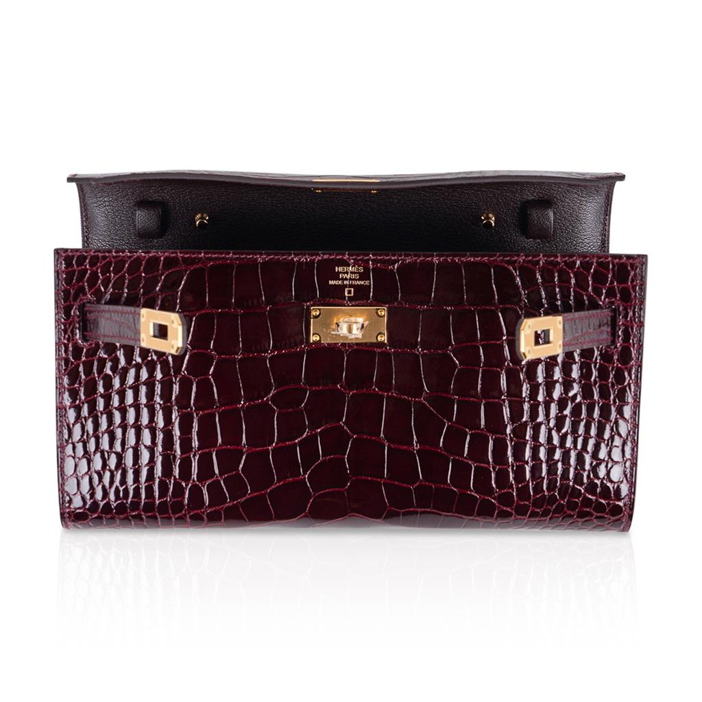 Kelly Classique To Go Wallet Bordeaux Alligator Gold Hardware New w/Box 1
