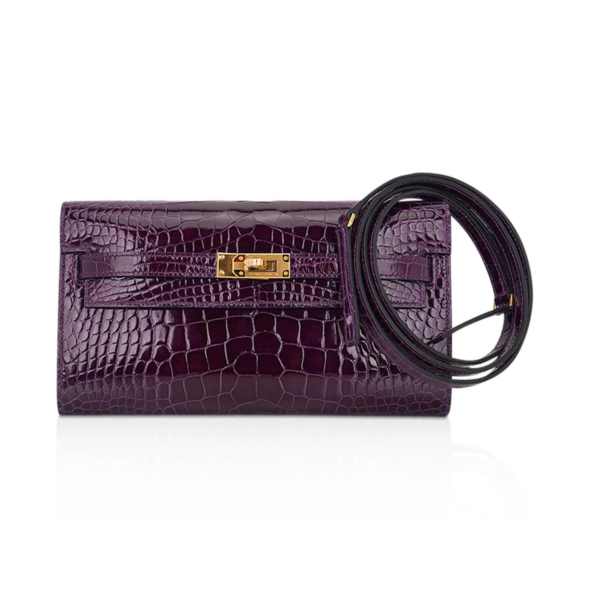 Kelly Classique To Go Wallet Cassis Alligator Gold Hardware For Sale 4