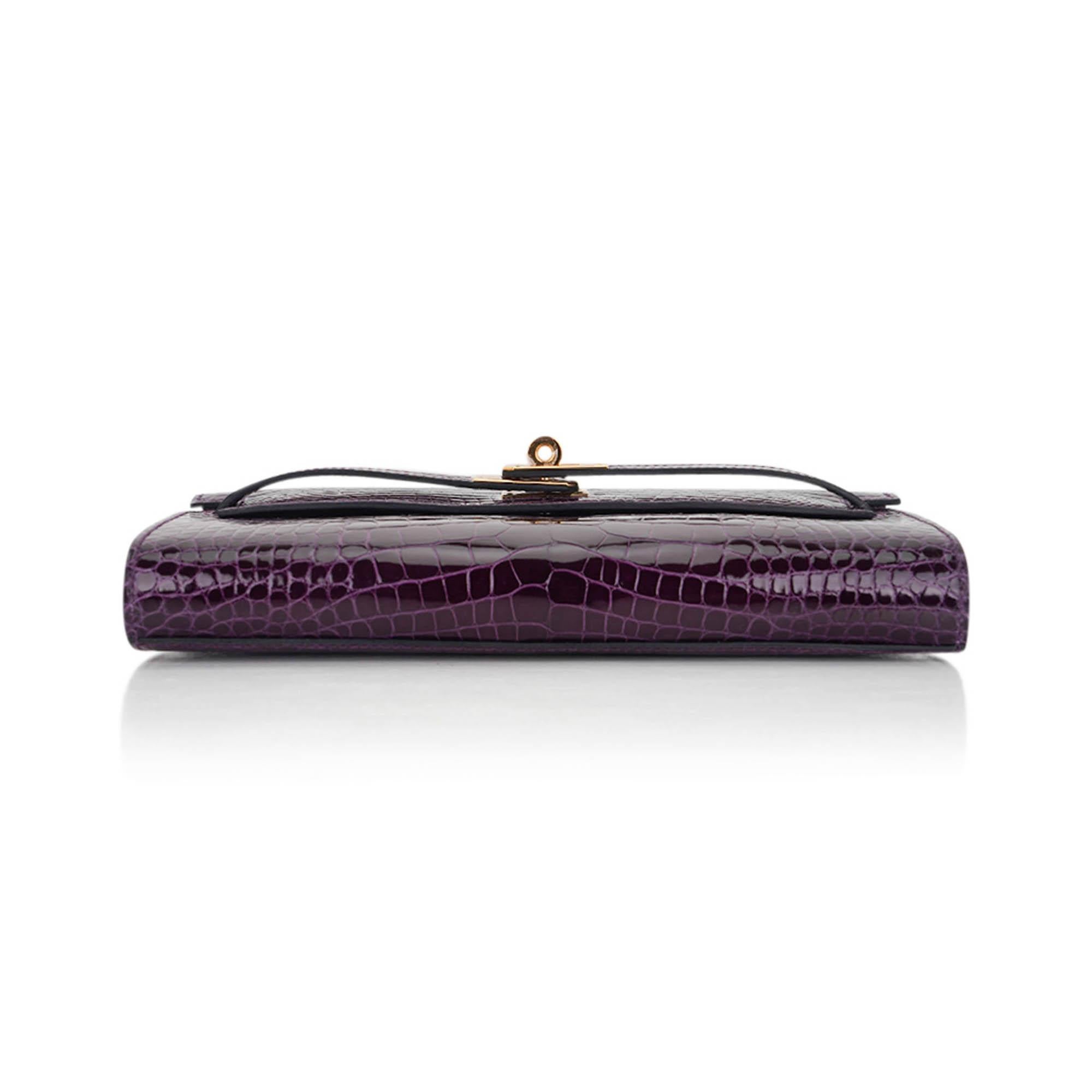 Kelly Classique To Go Wallet Cassis Alligator Gold Hardware 5