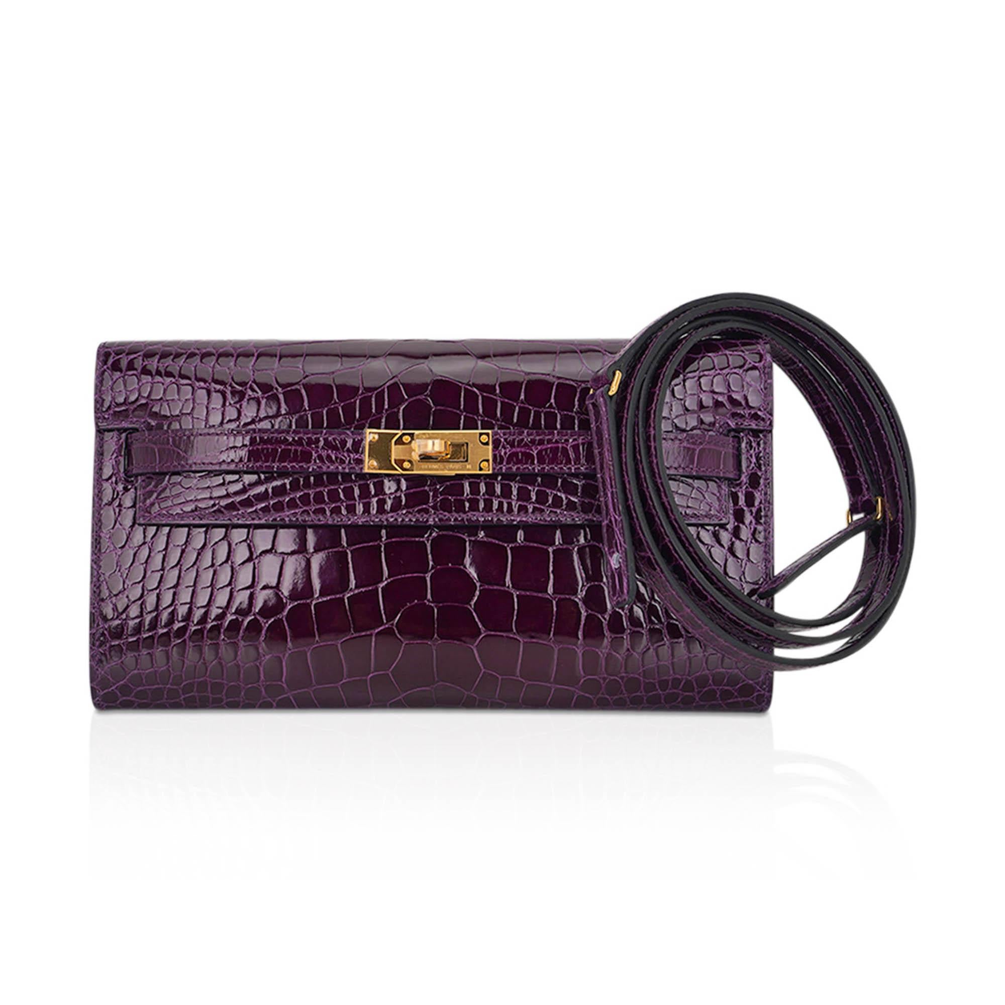 Black Kelly Classique To Go Wallet Cassis Alligator Gold Hardware For Sale