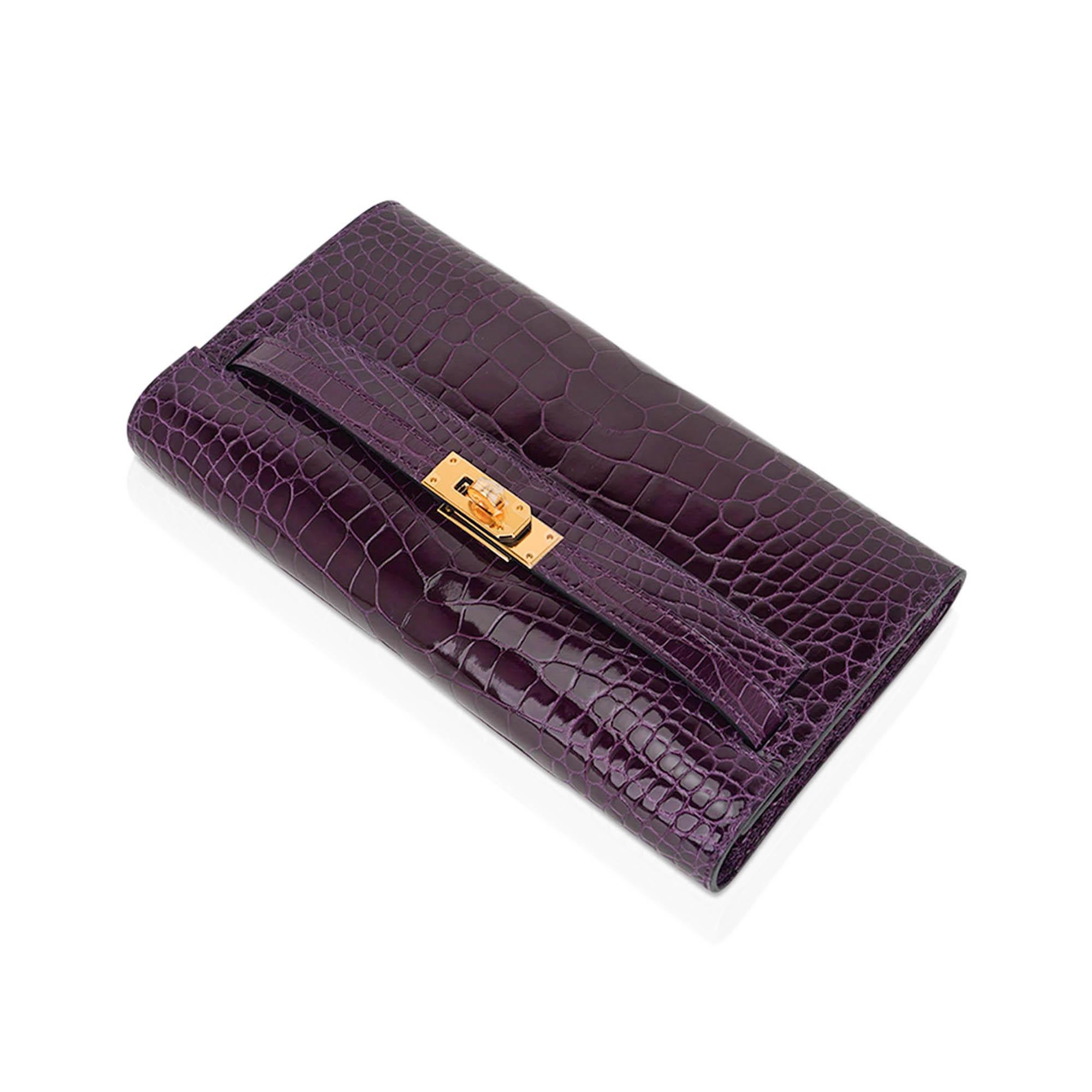 Kelly Classique To Go Wallet Cassis Alligator Gold Hardware 1