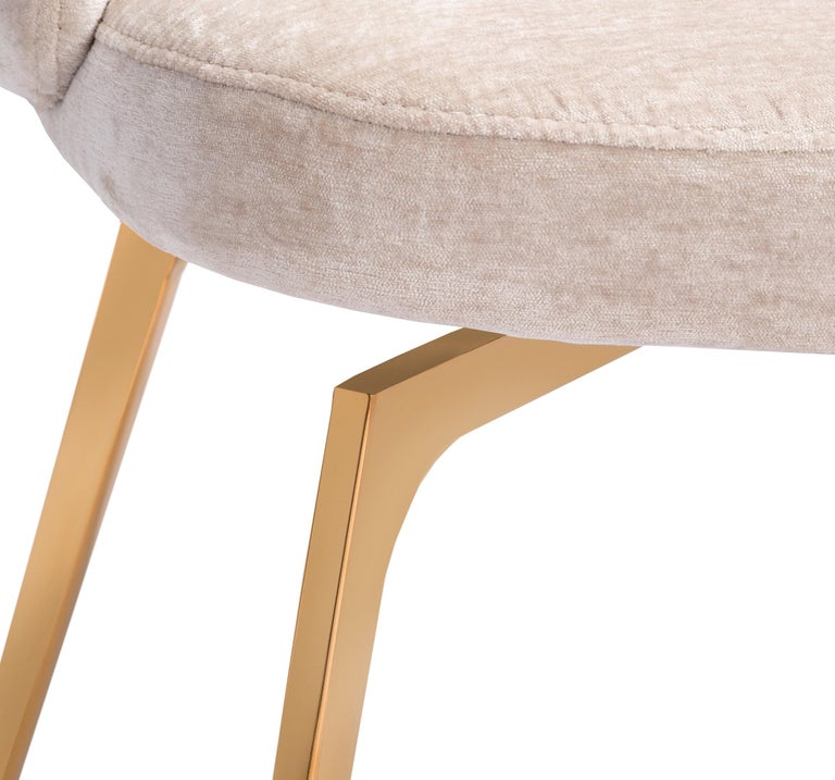 Set of 6, Kelly Dining Chairs Upholstery in Beige Latte Velvet w Rose Gold Metal at 1stdibs