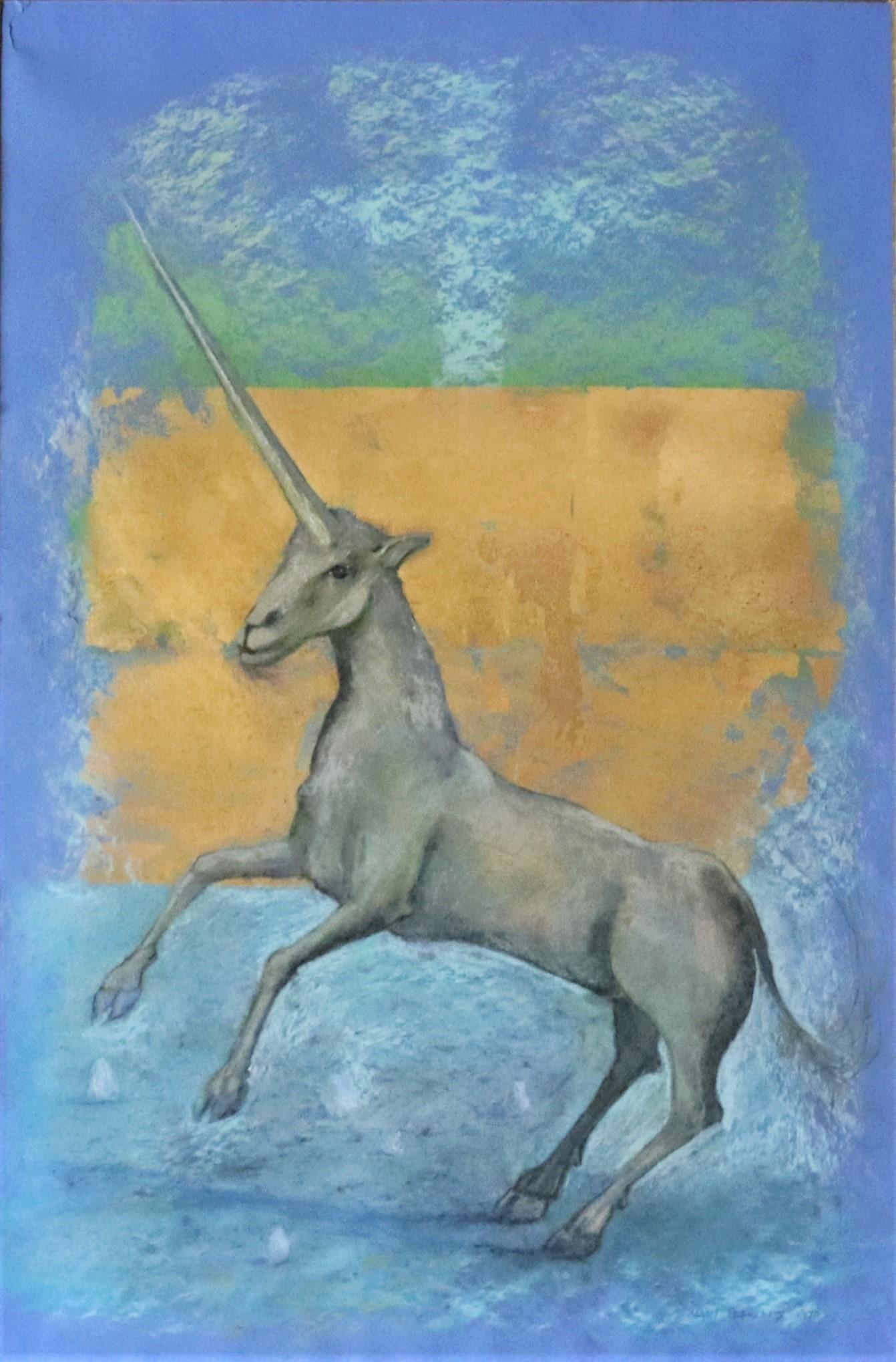 Unicorn with a Golden Wall - Mixed Media Art by Kelly Fearing