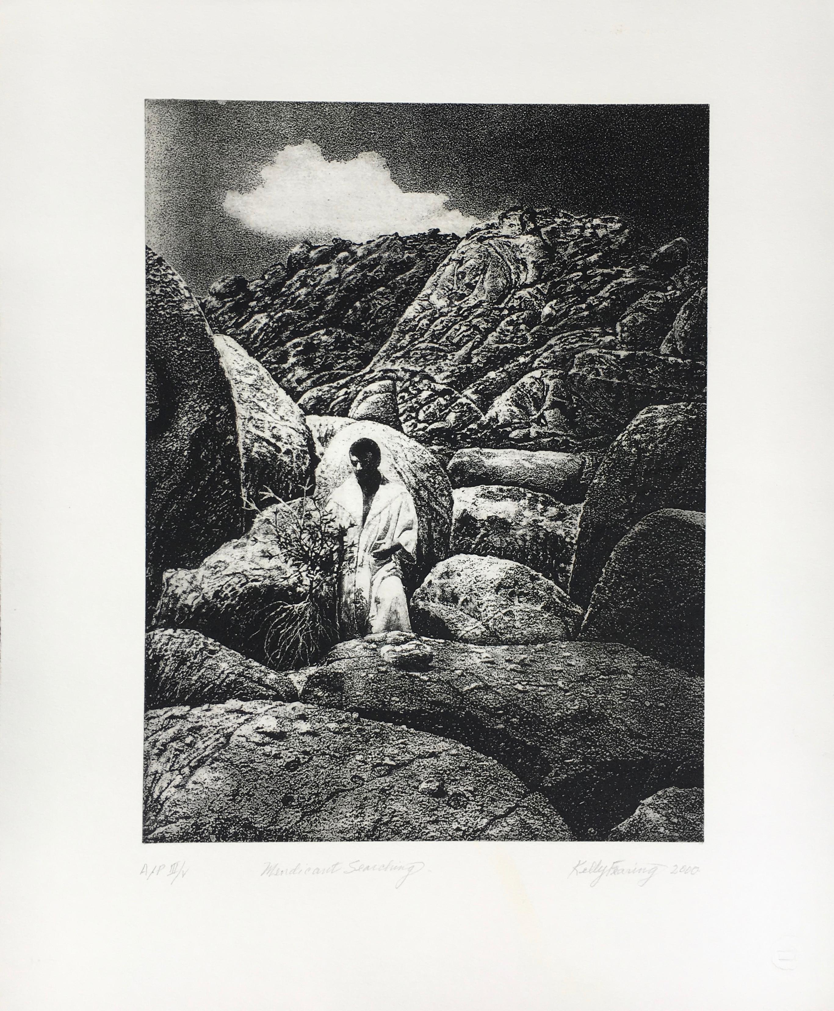 Kelly Fearing (American, 1918 - 2011)

Title:            Mendicant Searching, 2000
Medium:      Prints and multiples, etching
Edition:        3 / 5
Size:            13 x 10 in. (33 x 25.4 cm.)
Movement: Contemporary Art
Markings:    signed and dated