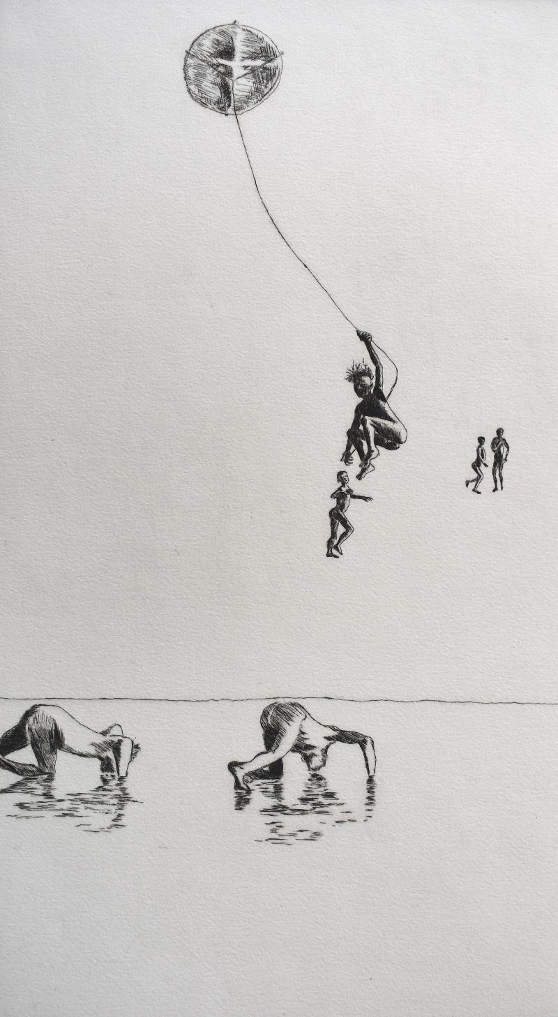 « To Drink Water and Fly With A Kite » ( boire de l'eau et voler avec un cerf-volant) - Print de Kelly Fearing