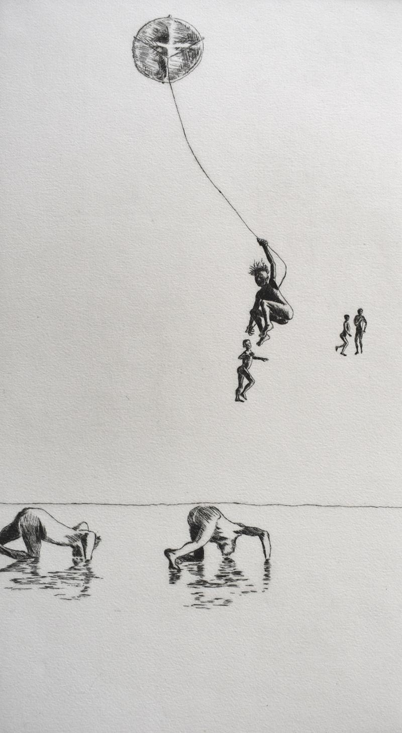 « To Drink Water and Fly With A Kite » ( boire de l'eau et voler avec un cerf-volant) - Moderne Print par Kelly Fearing