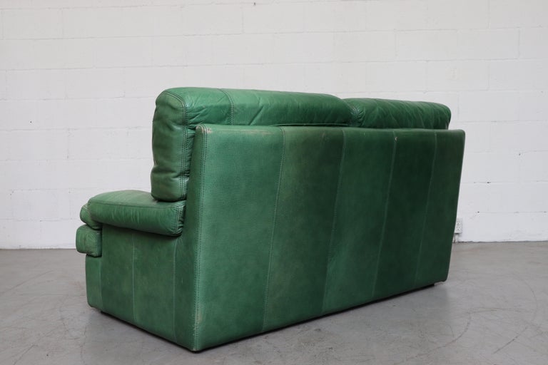 Kelly Green Leather Love Seat Sofa at 1stDibs