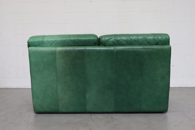 Kelly Green Leather Love Seat Sofa For Sale at 1stdibs