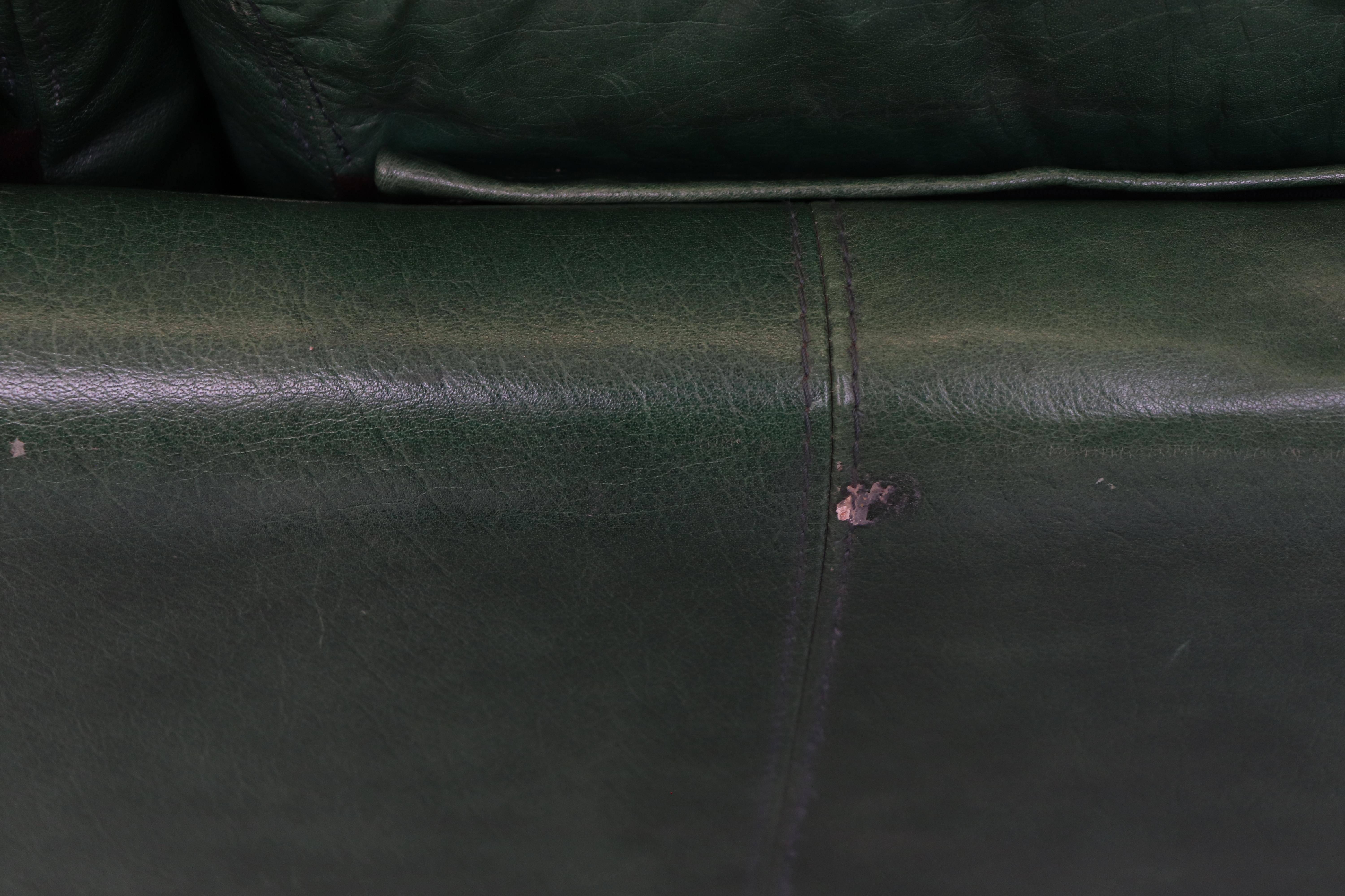 Mid-Century Modern Kelly Green Leather Love Seat Sofa