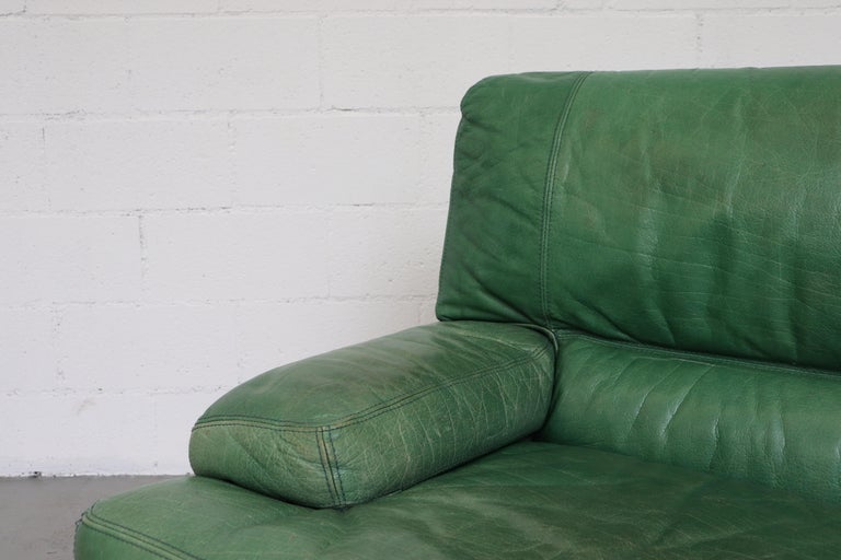 Kelly Green Leather Love Seat Sofa at 1stDibs