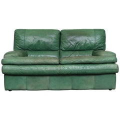 Used Kelly Green Leather Love Seat Sofa