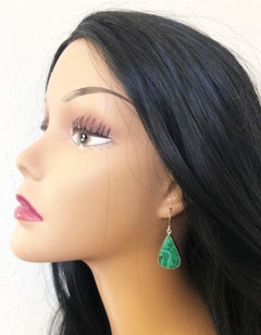 Kelly Green Malachite and Sterling Silver Bezel Set Drop Earrings