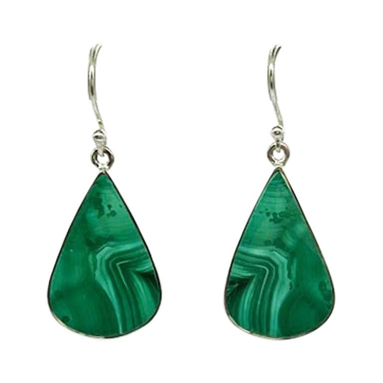 1970s Malachite Sterling Silver Necklace Earrings Set For Sale at 1stDibs