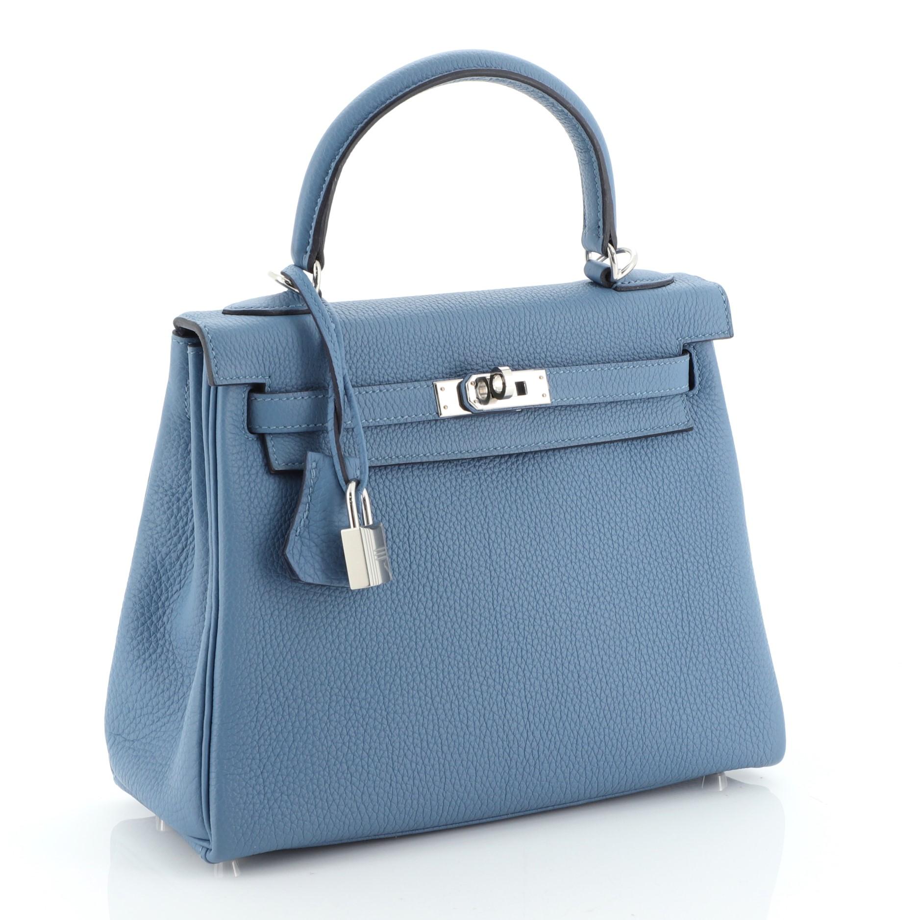 Blue Kelly Handbag Azur Togo with Palladium Hardware 25