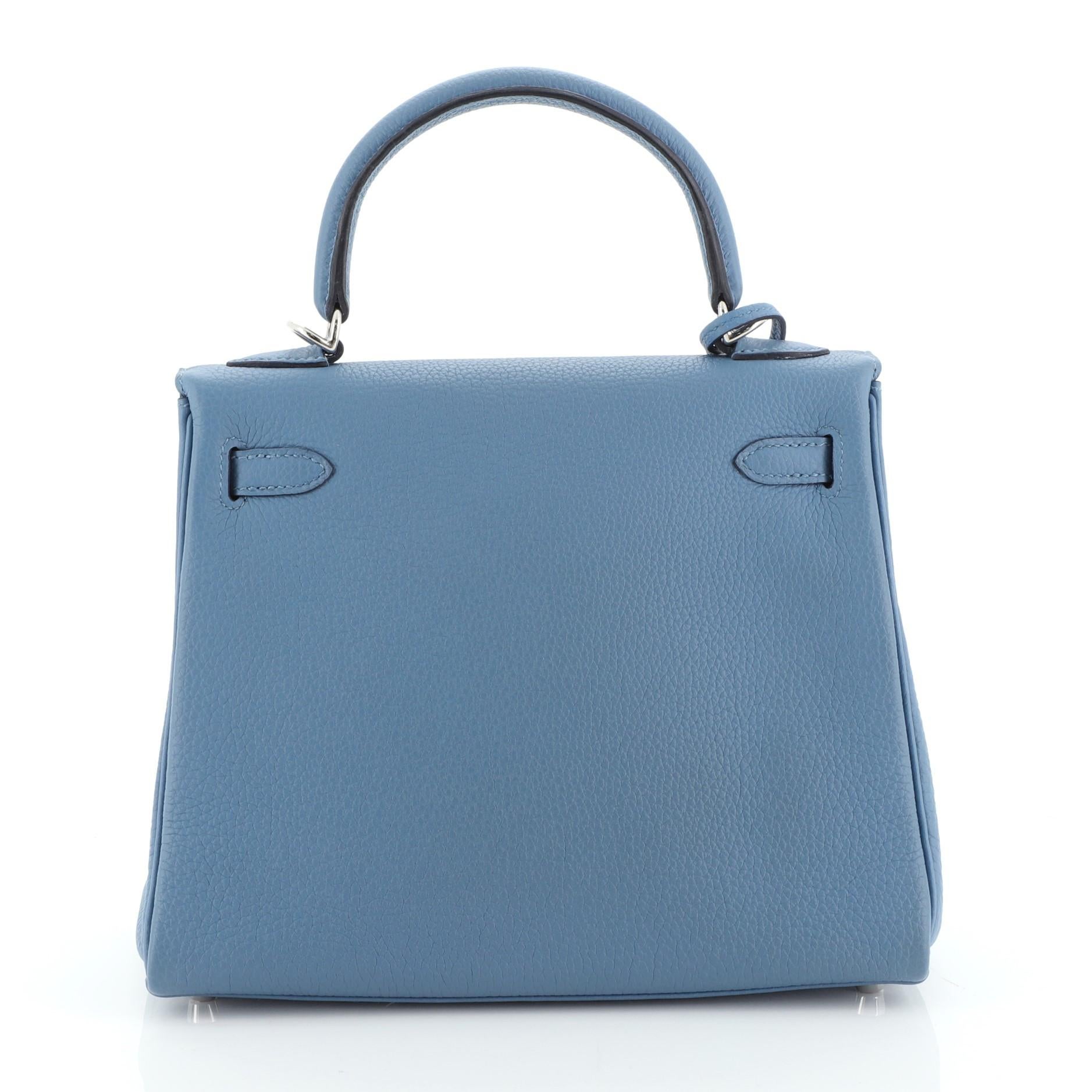 Kelly Handbag Azur Togo with Palladium Hardware 25 In Good Condition In NY, NY