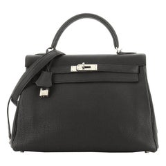 Kelly Handbag Black Togo with Palladium Hardware 32