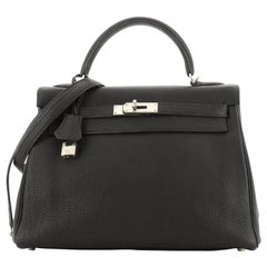 Kelly Handbag Black Togo with Palladium Hardware 32