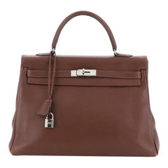 Kelly Handbag Brown Evergrain with Palladium Hardware 35