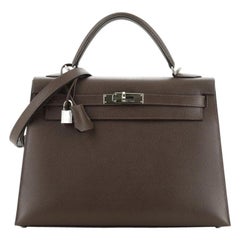 Kelly Handbag Chocolate Epsom with Palladium Hardware 32