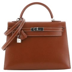 Kelly Handbag Gold Veau Grain Lisse with Palladium Hardware 32