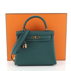 Kelly Handbag Malachite Togo with Gold Hardware 25