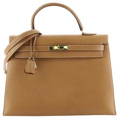 Kelly Handbag Natural Ardennes with Gold Hardware 35