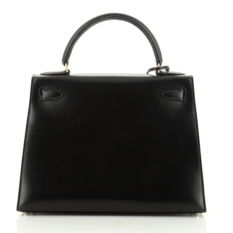 Black Kelly Handbag Noir Box Calf with Gold Hardware 28