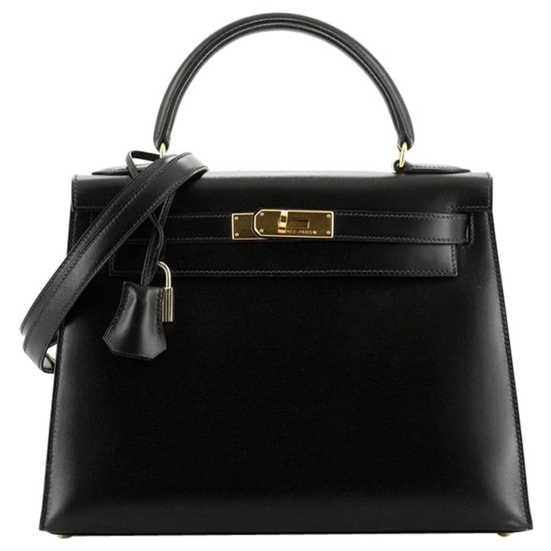 Kelly Handbag Noir Box Calf with Gold Hardware 28