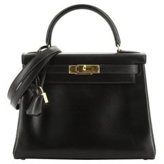 Kelly Handbag Noir Box Calf with Gold Hardware 28