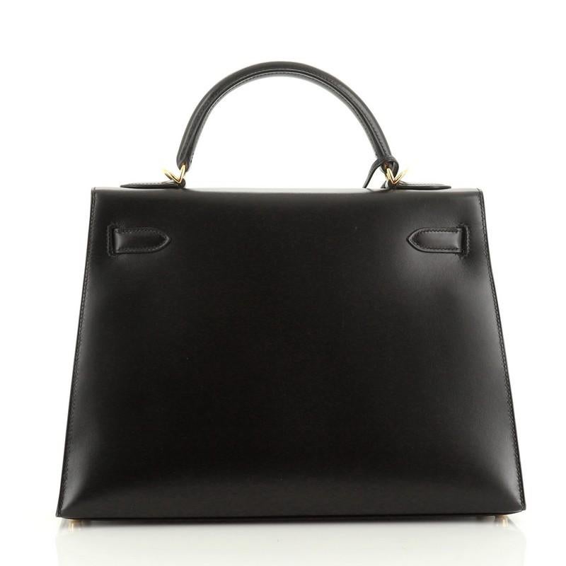 Kelly Handbag Noir Box Calf with Gold Hardware 32 In Good Condition In NY, NY