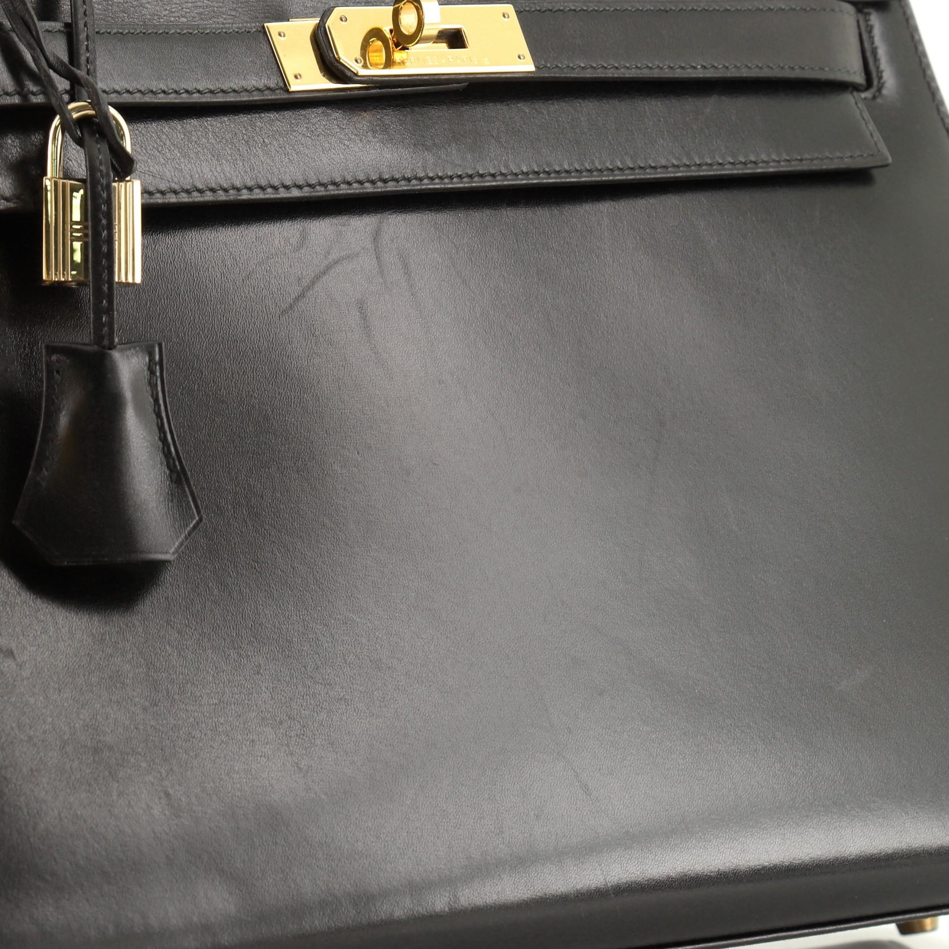 Kelly Handbag Noir Box Calf with Gold Hardware 32 3