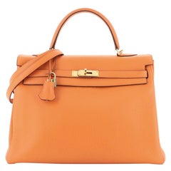 Kelly Handbag Orange H Clemence with Gold Hardware 35