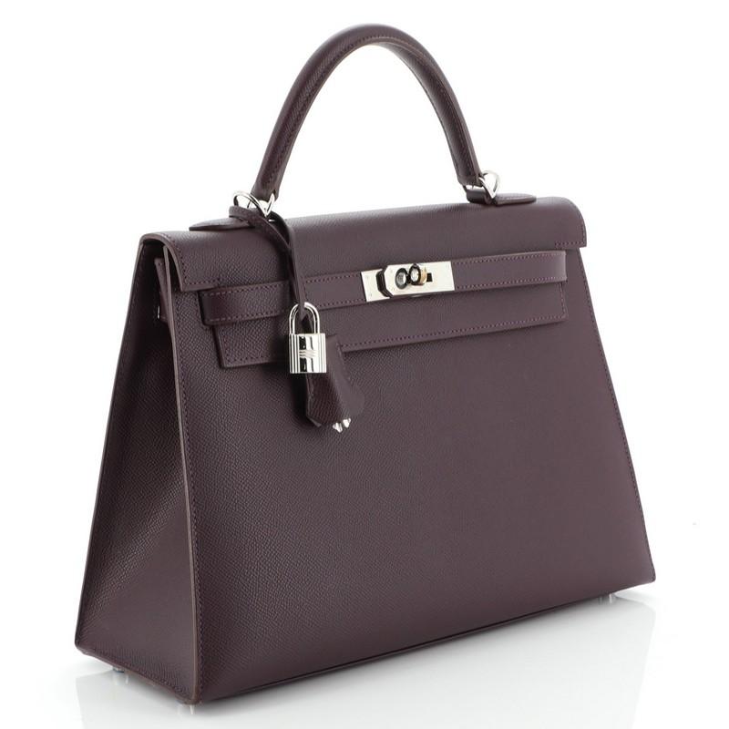 Black  Kelly Handbag Raisin Epsom with Palladium Hardware 32