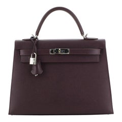 Kelly Handbag Raisin Epsom with Palladium Hardware 32