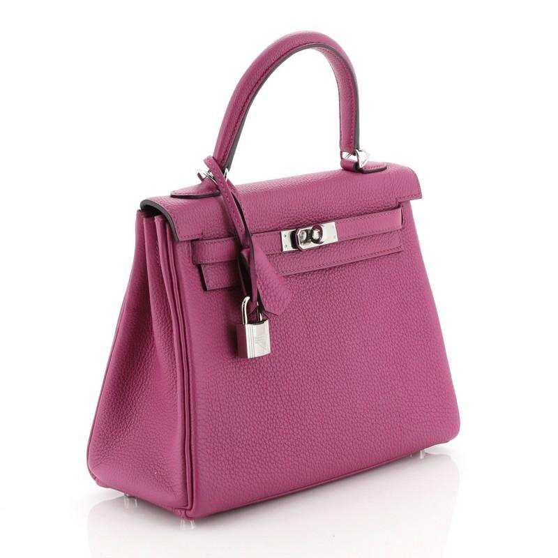 Pink Kelly Handbag Rose Pourpre Togo with Palladium Hardware 25