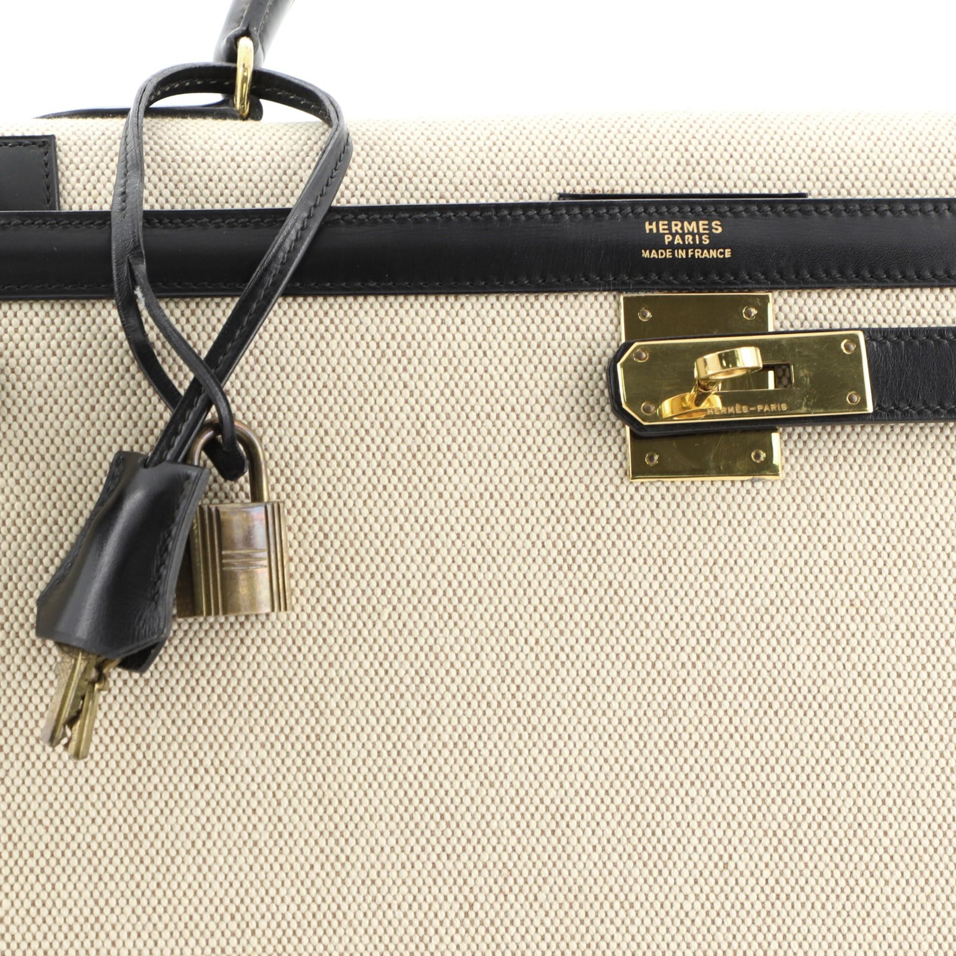 Kelly Handbag Toile and Noir Box Calf with Gold Hardware 35 2