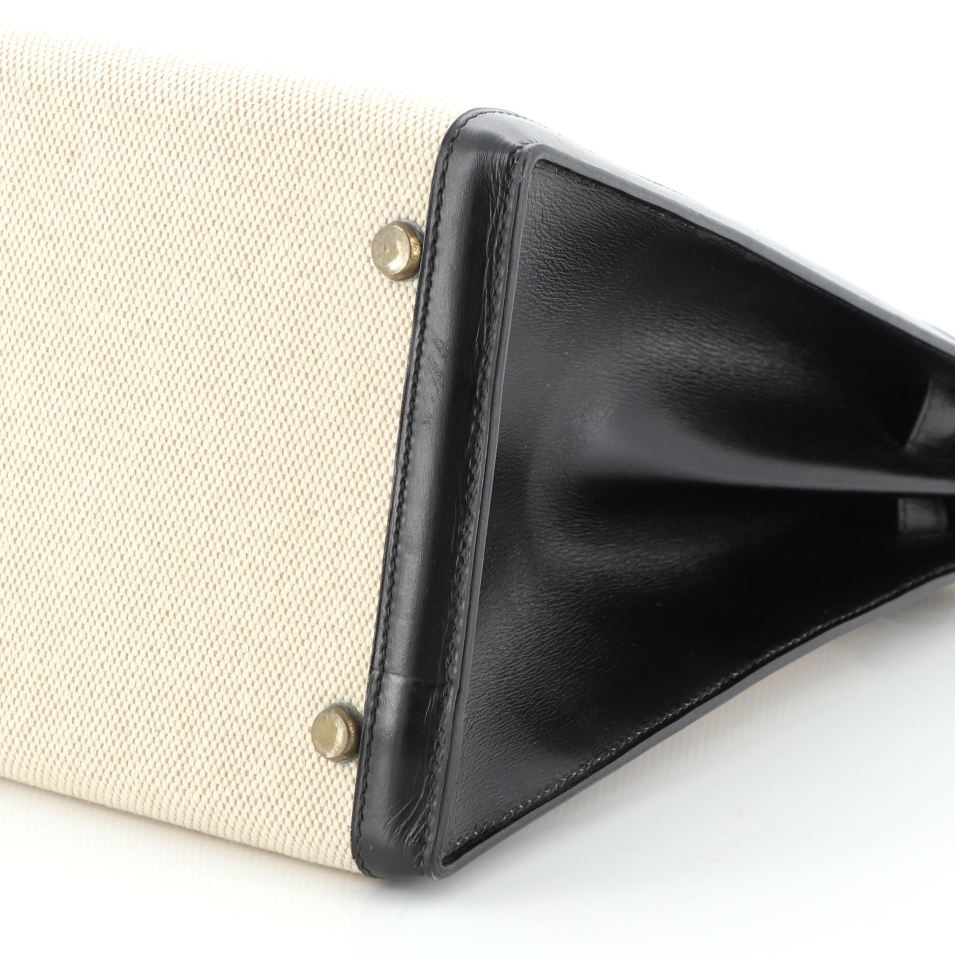 Kelly Handbag Toile and Noir Box Calf with Gold Hardware 35 3