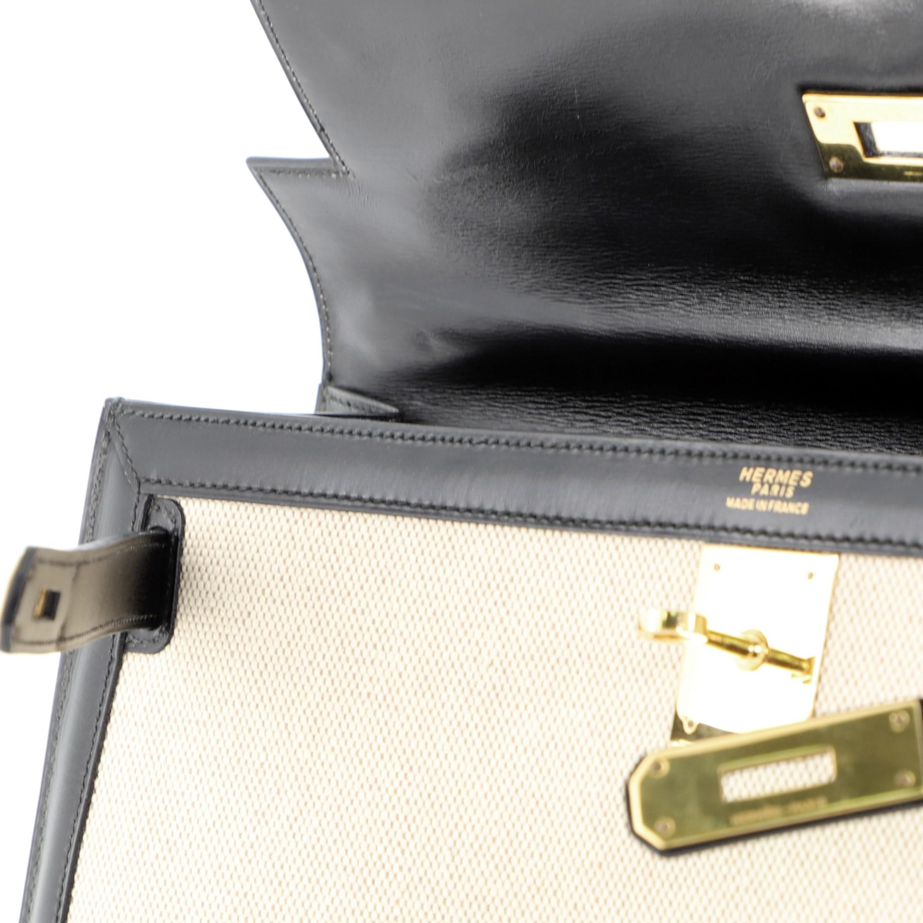 Kelly Handbag Toile and Noir Box Calf with Gold Hardware 35 5