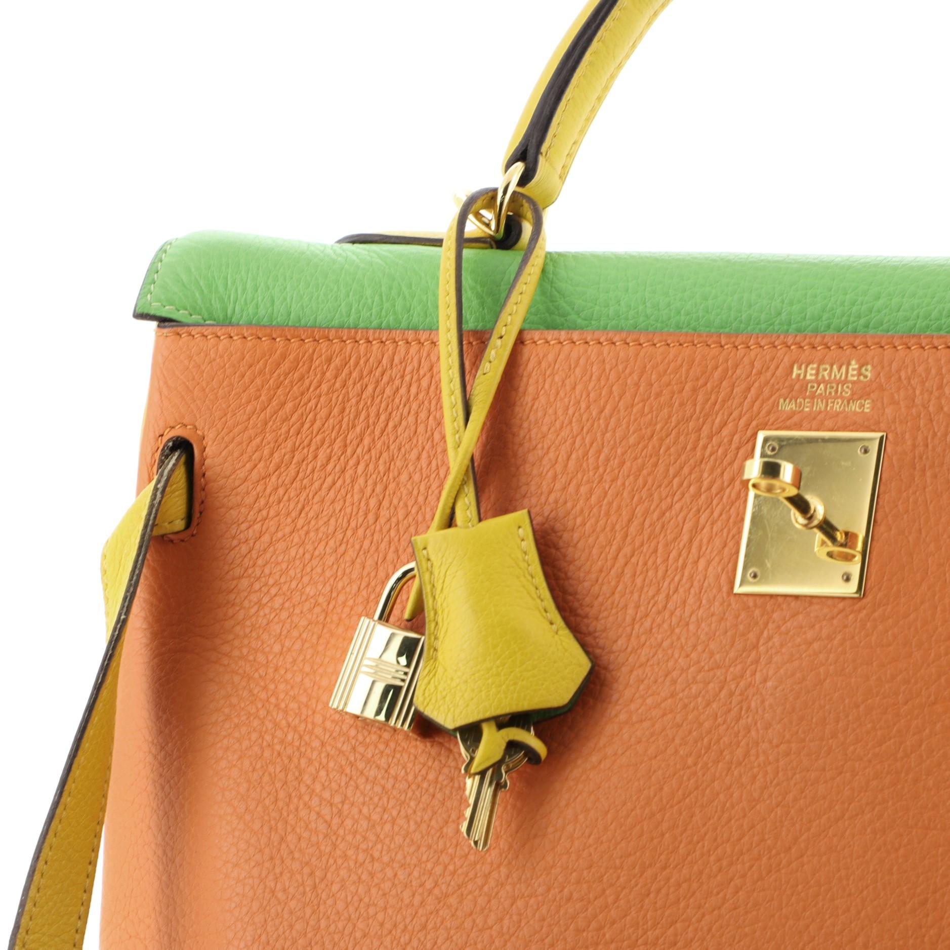 Kelly Handbag Tricolor Clemence with Gold Hardware 35 3