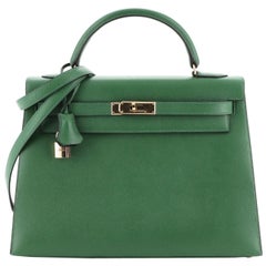 Kelly Handbag Vert Bengale Courchevel with Gold Hardware 32